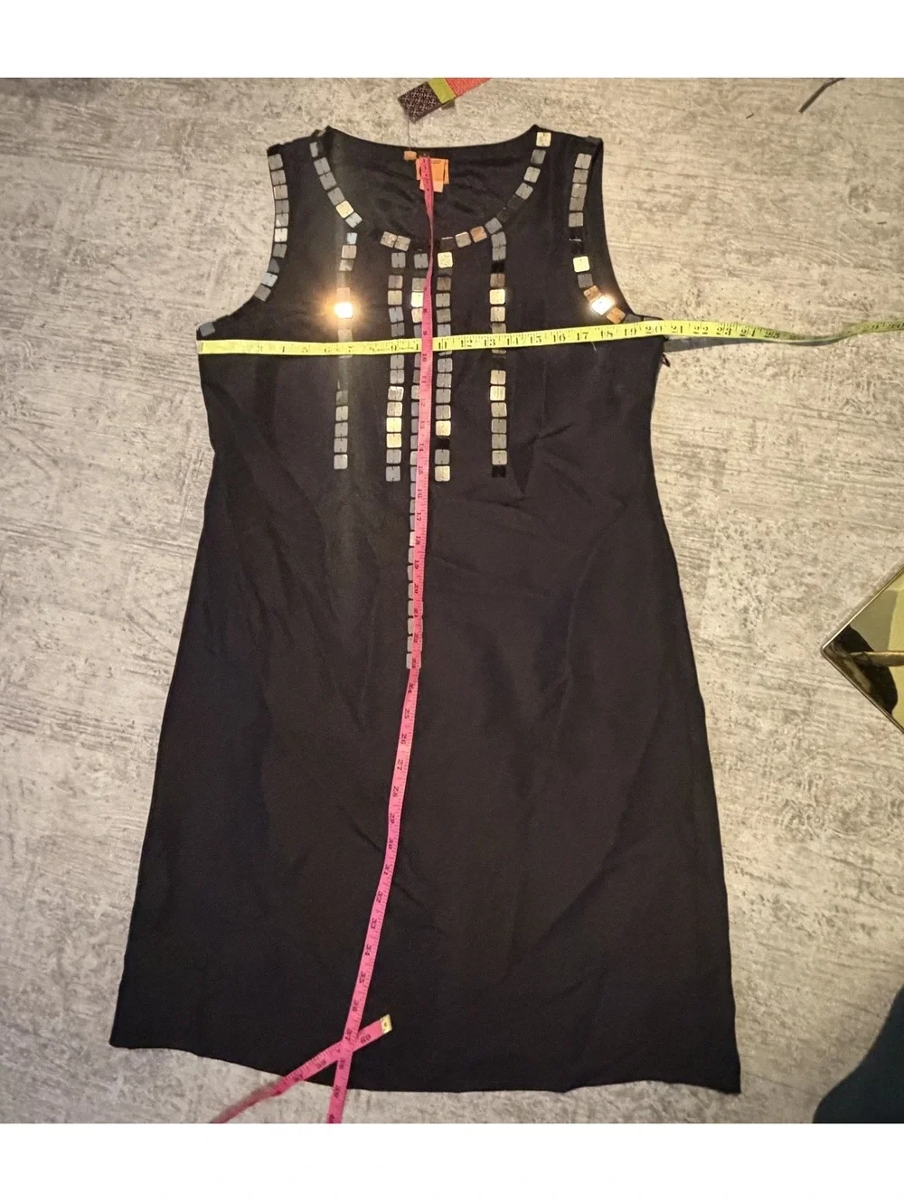 NWT Tory Burch Gillies Black Silk Shift Embellished Metallic Maxi dress 14
